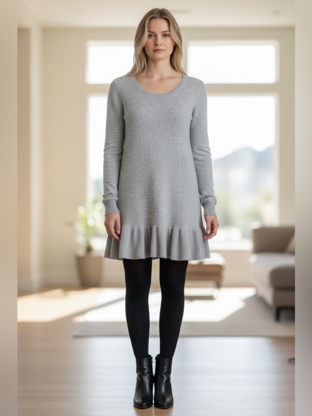 PLY Cashmere Gray 100% Cashmere Sweater Dress Size L